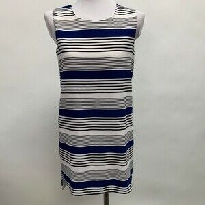 Sans Souci Women's Top Small Striped Multicolor Blue White Black Sleeveless